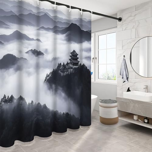 Rideau de douche polyester imperméable noir et blanc 180x200 pour baignoire et douche - 4