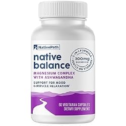 NativePath Native Balance Magnesium Supplement with Ashwagandha - High Absorption Aquamin Ocean-Sourced Formula - 60 Capsules
