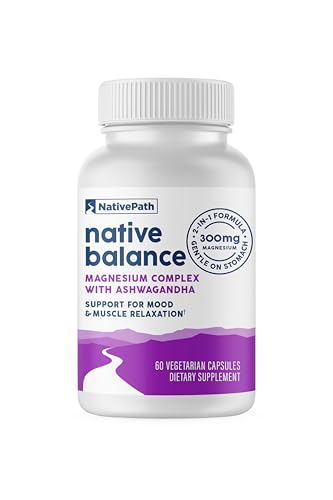 NativePath Native Balance Magnesium Supplement with Ashwagandha - High Absorption Aquamin Ocean-Sourced Formula - 60 Capsules