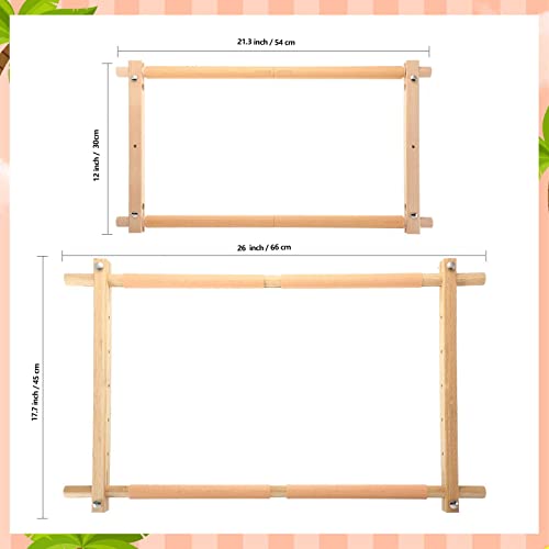 2 Pcs Adjustable Cross Stitch Frame Bamboo Beech Wood Tapestry Scroll Embroidery Frames Quilt Scroll Frame Quilting Frame Needlepoint Holder For Sewing Projects Craft, 21.5" X 12", 26" X 17.7" #TOP1
