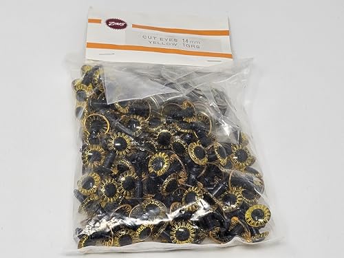 14mm Owl Eyes with Cut Textured Iris Plastic Safety Eyes for Craft Crochet Amigurumi Dolls or Puppets (Bulk Pack of 144) (Yellow)