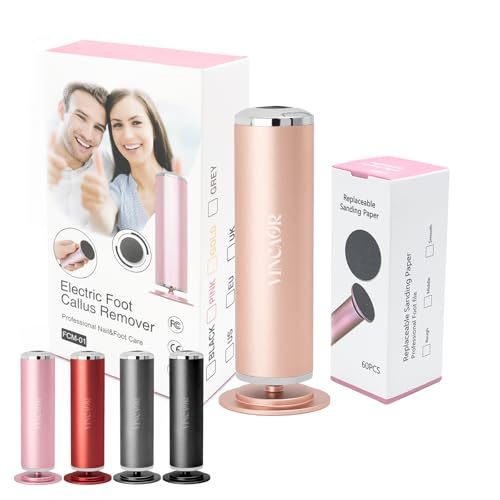 Electric Foot File Remover Callus, Professional Adjustable Speed Foot File Grinder with 60pcs Replacement Sandpaper Disks for Men & Women - for Dead Skin, Calluses, Dry & Cracked Feet (Gold)