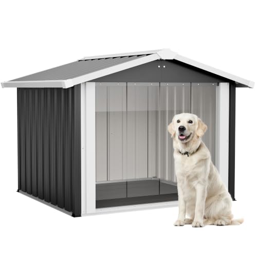 Metal Dog House for Large Dogs, Durable Waterproof Dog Kennel with Steel Frame, Removable Floor...