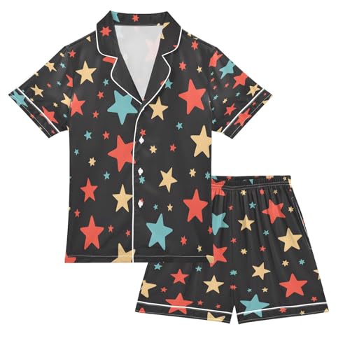 senya Pajama Sets Silky Button Down Nightwear Sleepwear Size 5-14 Years Red Yellow Stars