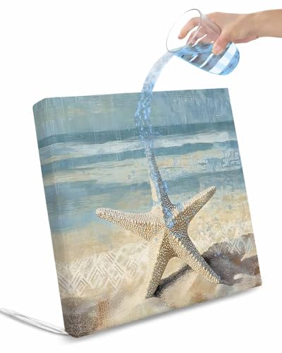 2 Pack Blue Beige Coastal Beach Waterproof Cushion Covers with Ties, Outdoor Patio Chaise Lounge Chair Seat Cushion Slip Covers Replacement(Only Cover) Summer Ocean Wave Starfish 20