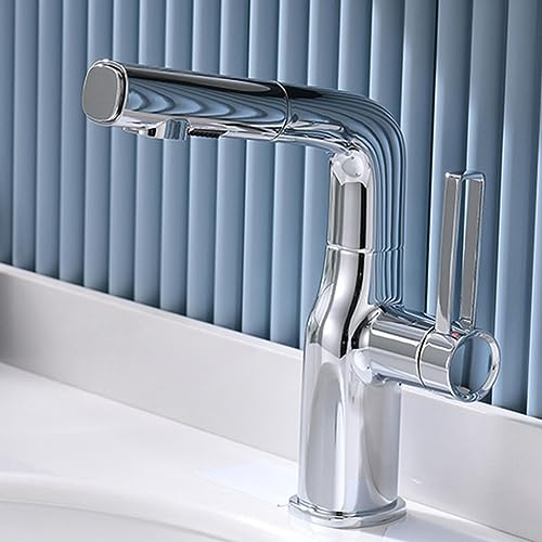 Robinet de lavabo extractible en laiton chromé avec mitigeur eau chaude et froide
