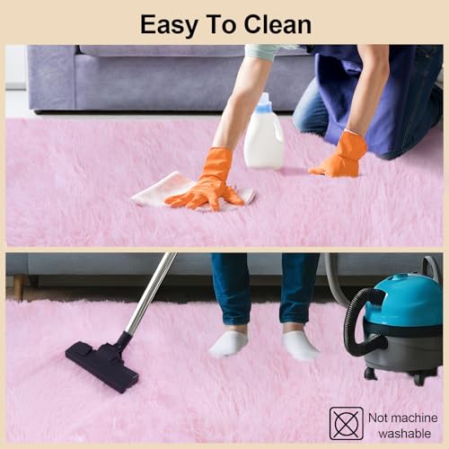 Pink Rugs for Living Room, 6x9 Feet Large Fluffy Area Rugs for Bedroom, Soft Carpet Shag Kids Room Rug, Non-Slip Fuzzy Rugs Indoor (6ft x 9ft, Pink)