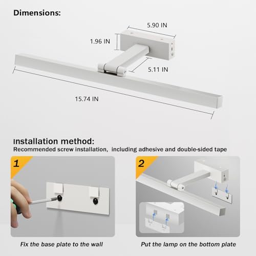 Image of Rechargeable Picture Light,15.74 Inch Battery Operated Wall Mounted Art Lamp with Remote,4000mAh Long Lasting,3 Color Dimmable Timer,270 Adjustable Gallery Poster Light(White)