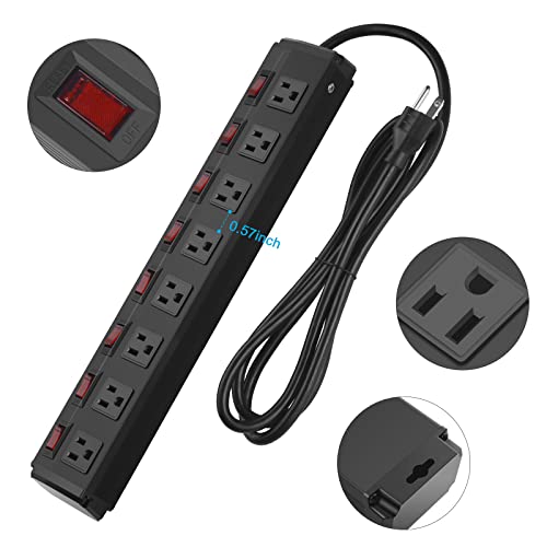 Metal Power Strip Individual Switches 8 Outlets, Heavy Duty Power Strip Surge Protector For Appliances, 6 Ft Extension Cord Strip, 1200J Surge Protector 15A 120V 1800W. #TOP3