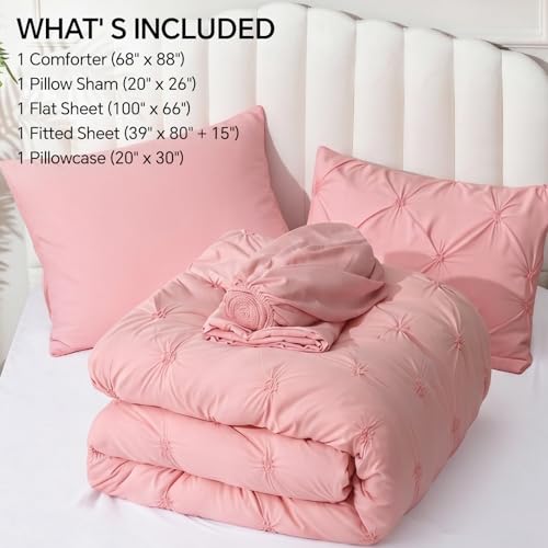 Image of BEDELITE Twin XL Comforter Set Pink,Lightweight & Soft Comforter | 5 Pc Bed in a Bag,Boho Bedding, Warm & Cute Bed Set for All Season,with Comforter,Flat & Fitted Sheets,1 Pillowcase & 1 Sham