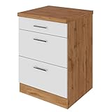 Küchenschrank Sorrella 50cm 3 Schubladen - weiß/Eiche
