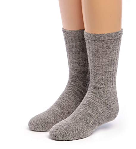Warrior Alpaca Socks - Unisex Kid's Outdoor Alpaca Wool Socks - Terry Lined Foot - Silver- Ribbed (Small)