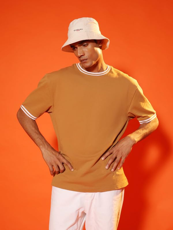 Image of SUBTRACT Round Neck Oversized T Shirt for Men | 100% Organic Cotton Oversized Tshirt | Contrast Rib Details & Comfort Fit
