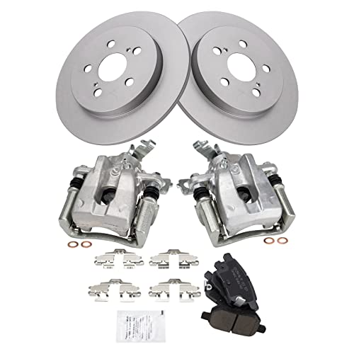 Image of TRQ Rear Brake Pad and Rotor Set Ceramic Solid Rotors Calipers | For 2009-2010 Pontiac Vibe 2009-2019 Toyota Corolla 2009-2013 Matrix