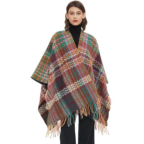 HJMND Women'S Travel Plaid Shawl Wrap Open Front Poncho Cape For Fall Winter Poncho Sweater Shawl Wraps For Women