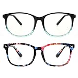 Cyxus 2 Pack Blue Light Filter Computer Glasses Bundles with Retro Square Floral Eyeglasses for Women Men