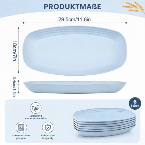 Miniatura 2 de Velicber 6 Piezas Platos De Plastico De 29.7cm, Ovalados Platos De Camping, Platos Plastico Duro Reutilizables, Irrompible, Para Camping, Picnic Y Hogar, Apto Para Lavavajillas Y Microondas - Azul