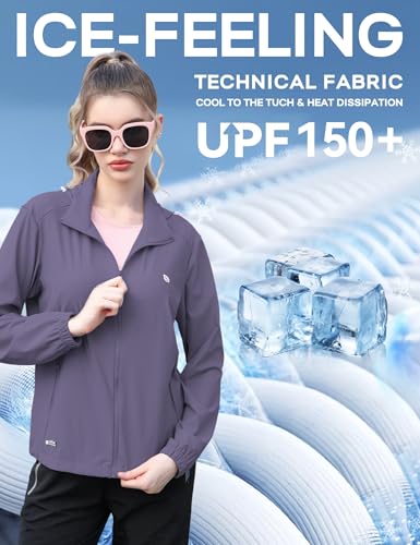 Image of Venzina UPF 150+ Sunscreen Jacket for Women, Stylish Sun Protection Jackets for Women, Cool Feel Quick Dry Sun Hoodie, Modern Fit with Removable Hat & Zip Pocket, for Driving, Camping