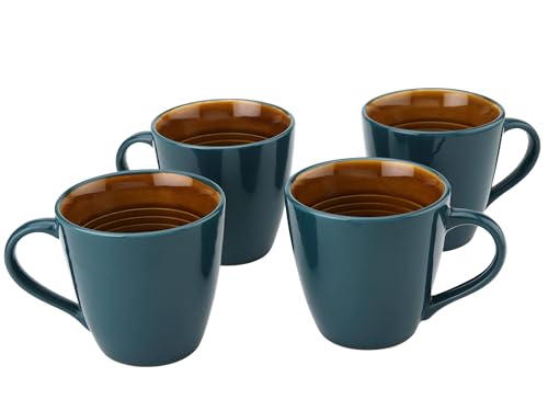 Image of Bodhi House Handcrafted Ceramic Coffee Mug Set of 4 Pieces (350 Ml), Stoneware Tea Cup, Microwave Safe Large Milk Mug, Glossy Finish, Ideal for Daily use, Casual Gatherings and Gifting, Cyan