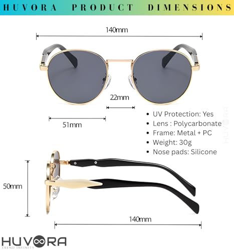 Image of Designer Ellipse Round Sunglasses for Men and Women - UV400 Protected Stylish Branded Goggles for Fashion Casuals Party Driving Travel - Metal Frame Unisex Retro Sun Glasses