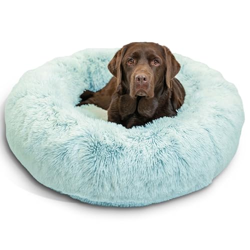 Image of Best Friends by Sheri The Original Calming Donut Dog Bed for Large Dogs up to 100 lbs, Shag Faux Fur, Baby Blue, 36 inch x 36 inch