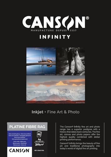 CANSON Infinity - Platine Fibre Rag - Boîte 25 feuilles de papier photo baryté A4 brillant - 310g/m² - Blanc Pur