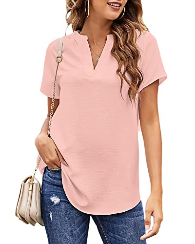 Sherosa Summer Tops for Women Dressy Work Blouses and Tops Fashion Blouses for Work Professional Short Sleeve(L,Pink)