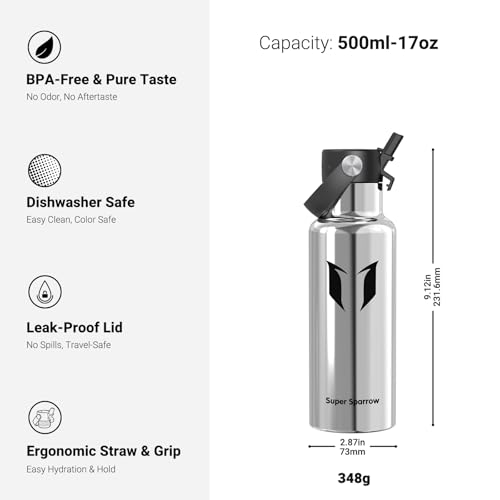 Sparrow Kids Insulated Water Bottle 17 oz FlipFlow Water Bottles with Straw - image 3