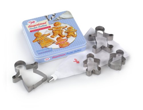 Tala Retro Gingerbread Cookie Cutter Set with Icing Bag and Nozzle in Tin