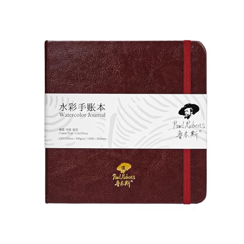 Paul Rubens 正方形 水彩日記帳 綿100% 無酸 コールドプレス 水彩スケッチブック 5.91 x 5.91インチ 140ポンド 300gsm 水彩絵の具、グワッシュ、アクリル用 20枚