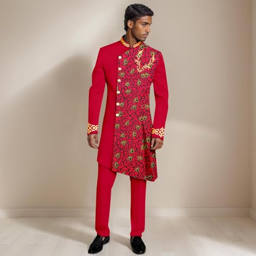 Men`s Bussiness Suit Embroidery Single Breasted Slim Fit Blazer and Trousers Set Print Outfits African Clothes2