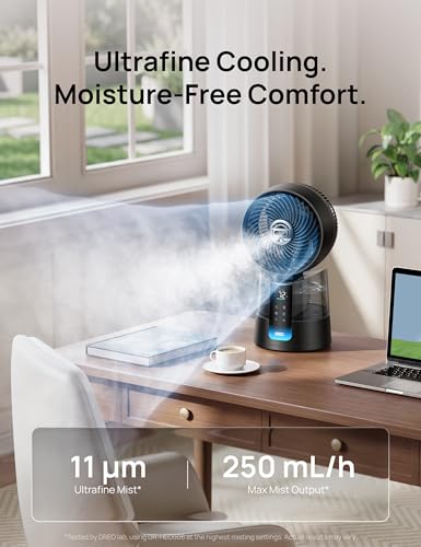 Image of DREO TurboCool Misting Fan 516, 5℉ Drop Cooling Fans that Blow Cold Air | 150+30 Omni-directional Oscillating, Evaporative air cooler, 26 ft /s Wind, Ultrafine Mist, 20dB, 6 Speeds 2 Modes, Black