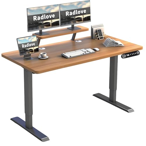 Radlove Escritorio eléctrico con altura ajustable con soporte para monitor, pantalla LED, 160x76 cm, escritorio ajustable para oficina en casa y oficina, aspecto de madera antigua