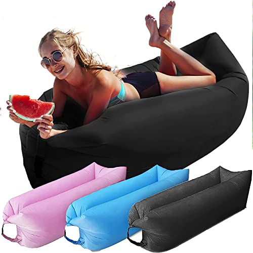 Instant Inflatable Lounger Portable Air Sofa Hammock Couch in a Pouch Lounge Chair Anti Air Leak Waterproof Relaxing Lounge Chair Perfect for Beach Parties, Outdoor Camping and Traveling (Black)