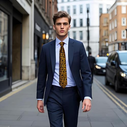 Image of YourTies Black Gold Ties for Men Silk Floral Men's Necktie Woven Jacquard Formal Business Party Wedding Designer
