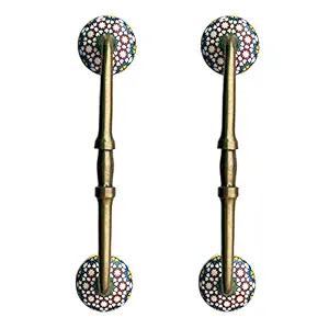Maison Belle Ceramic Door Handle Gold Antique Finish - (Size 8 Inch, Multi Color) - Hole to Hole 6 INCH - Pack of 1