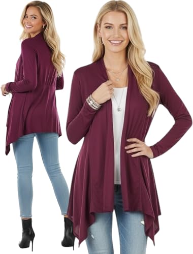 Image of ToBeInStyle Womens Open Front Long Sleeve Lightweight Asymmetrical Draped Cardigan with Side Pockets