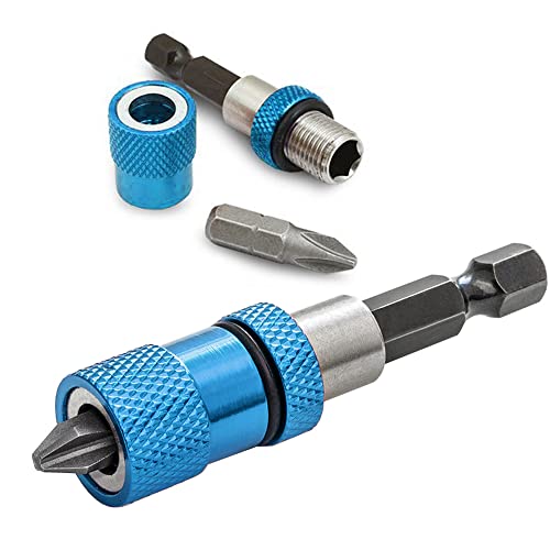 Saipe 3Pcs Adjustable Screw Depth Magnetic Screwdriver Bit Holder 1/4" Hex Shank Drywall Screw Bit Holder Screw Tool With Phillips 2 Screw Driver Bits, Blue #TOP6