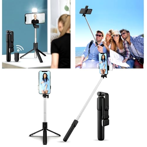 Bastão Pau Selfie Tripé Controle Bluetooth C/Luz Led 70cm