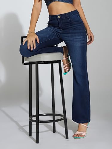 Image of Miss Chase Women's Skinny Fit High Rise Regular Length Stretchable Denim Jeans (MCSS25DEN82-81-354-38, Prussian Blue, 38)
