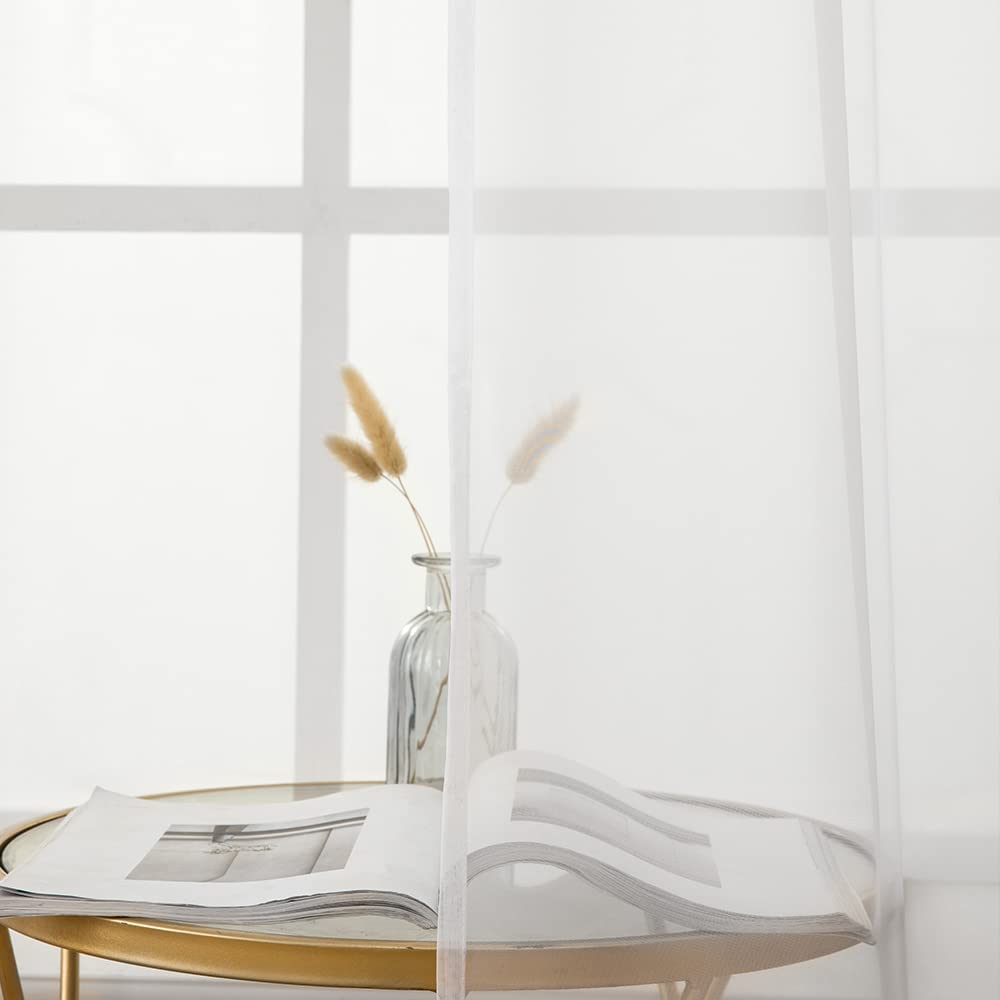 MIULEE Voile Blanc Lot de 4 140x215cm Transparent Rideau Tige de Poche | Voile Transparent Lisse à Tige de Poche, Rideaux Fenêtre Elégant Pour Chambre et Salon, Couleur Unie