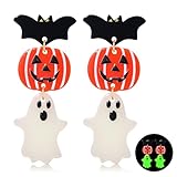 YAHPERN Halloween Earrings for Women Glow In The Dark Earrings Acrylic Pumpkin Ghost Earings Statement Gravestone Bat Boo Earring Halloween Jewelry Accessories Costume Party Outfit Gifts (Mix)