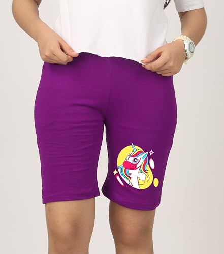 Image of KYDA KIDS Cotton Printed Pocket Bow Shorts for Girls - Regular Fit Girls Shorts with Elastic Waist Multicolored (Pack of 3)