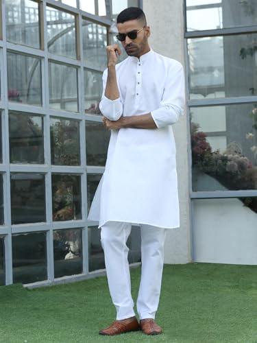 Image of KRAFT INDIA Men's Cotton Kurta Pyjama Set | Woven Design Traditional Ethnic Wear | Festive, Wedding & Casual Outfit | Comfortable & Breathable Fabric