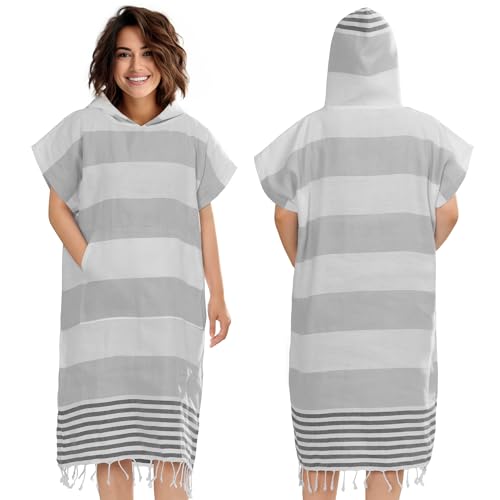 JEMIDI Peignoir de Bain Homme Femme - Poncho Sortie de Bain Taille S-XL en 100% Coton avec Poche Avant et Capuche pour Surf Piscine Plage Sport - Serviette...