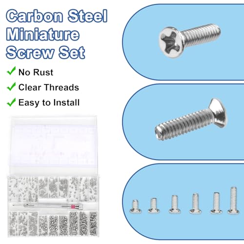 500 Stück Kleine Schrauben Set, M1.2 M1.4 M2 Schrauben Sortiment Kit, 18 Größen PC Schrauben Set,Brillenschrauben Set mit Schraubendreher Pinzette, Mini Schrauben zur Uhren, Brillen, Computer