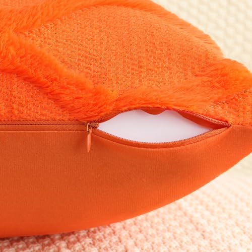 decorUhome Fall Throw Pillow Covers 22x22 Inch Set of 2, Soft Plush Faux Fur Wool Orange Couch Pillow Covers, Decorative Neutral Pillow Cases for Bed Sofa Living Room Home Decor
