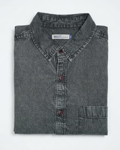 Image of Amazon Brand - INKAST Men Washed Cotton Twill Denim Casual Button Down Shirt | Full Sleeves | Regular Fit | Stylish Summer - Everyday Wear