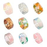 Material: plástico y resina. 9 piezas de acrílico grueso anillos de resina colorido anillo de dedo anillo de diamante lindo anillo de plástico transparente moda cuadrado anillo de gema para niñas y mujeres