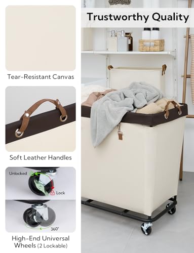 Image of StorageWorks Laundry Basket with Wheels for Clothes, 320L Beige Hamper Cart